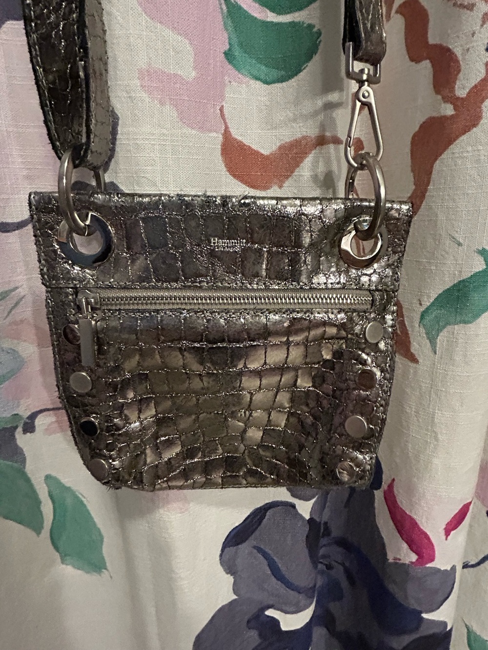 HAMMIT Silver on Silver Metallic Croc-Embossed Crossbody Bag -